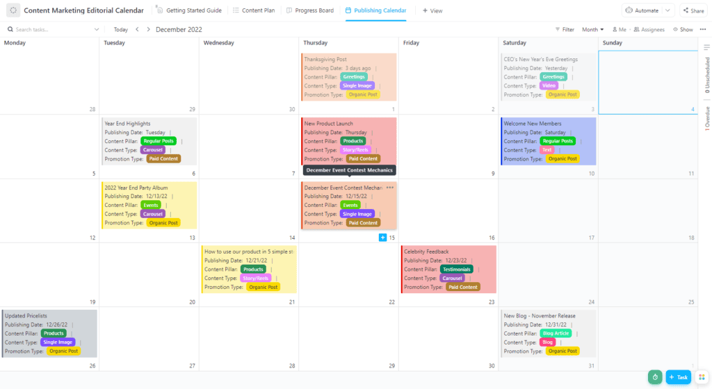 Creating a content calendar on ClickUp