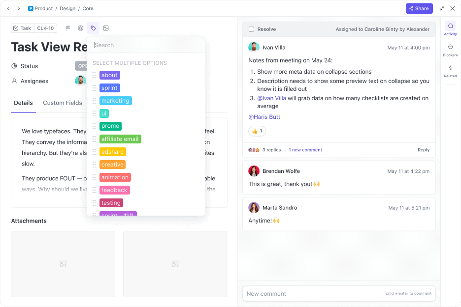 Inline comments with assignee callouts