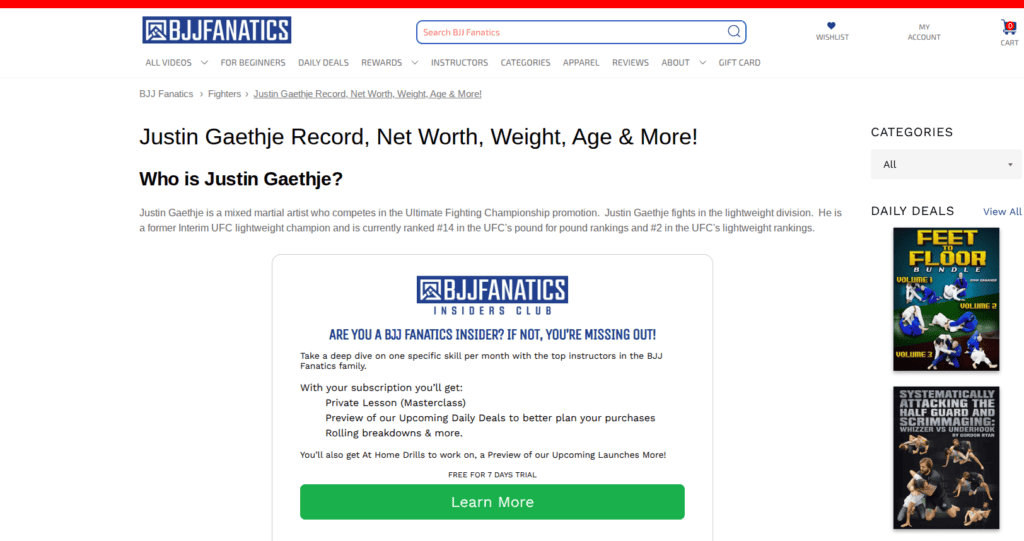 Justin Gaethje author page on BJJ Fanatics