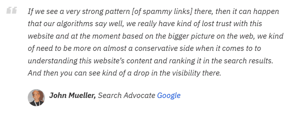 Spammy Links
John Mueller quote about spammy links and what Google does about them.