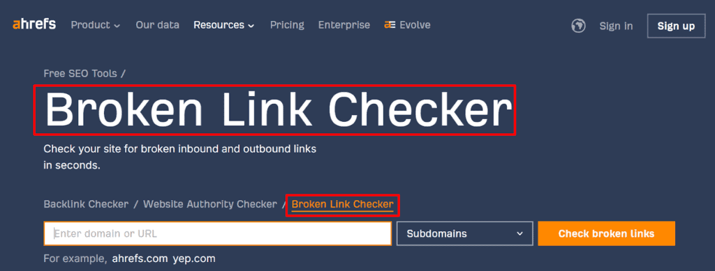 Broken Link Checker
A broken link checker tool by Ahrefs to check broken links.