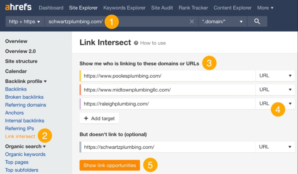 Ahrefs' Link Intersect tool