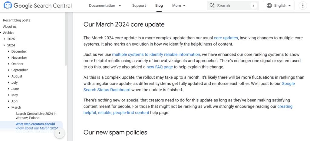 Core Update
Google’s March 2024 core update description.