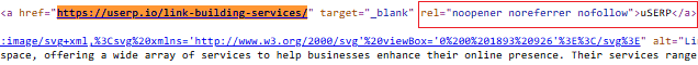 Picture showing nofollow tag in the source code
