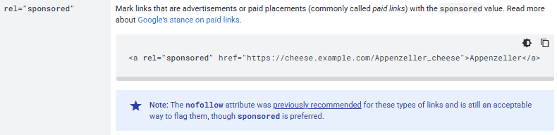 Image showing Google’s way to insert the sponsored tag into links