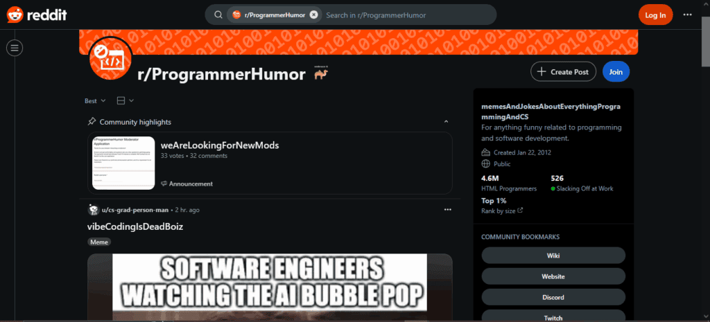 Subreddit: Progammer Humor