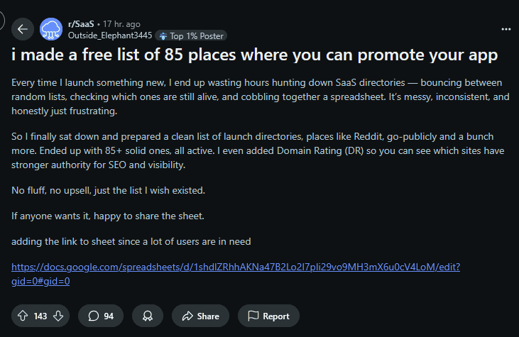 Sharing value on Reddit
