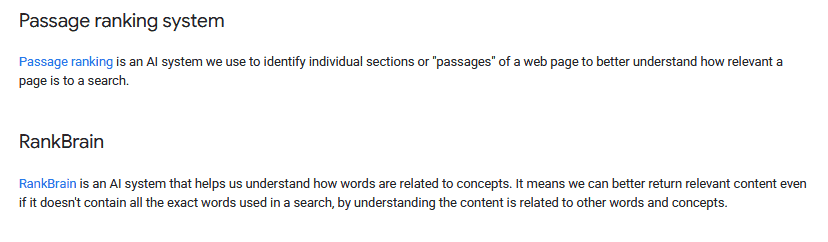 Passage ranking system and RankBrain
