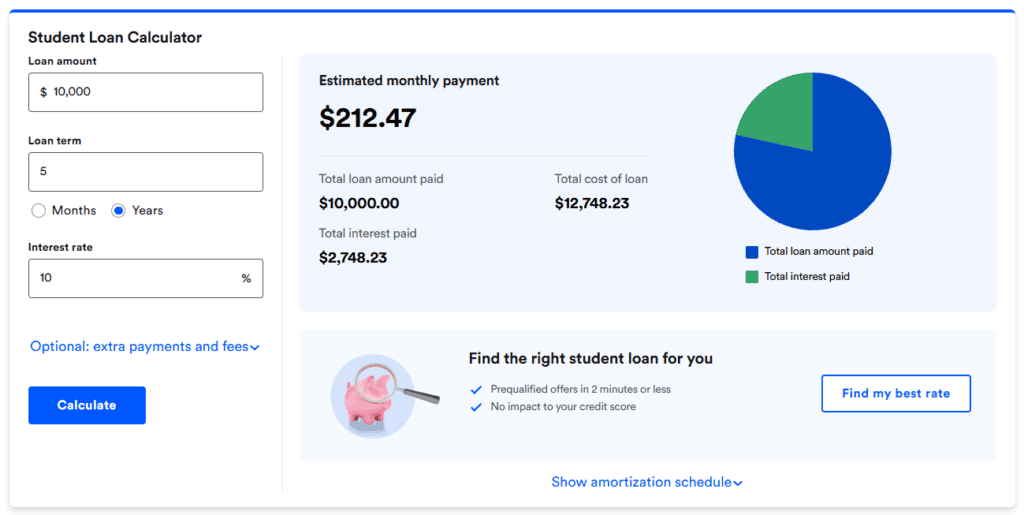 Student loan calculator