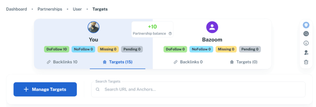 Backlink Manager’s link partnership scorecard.