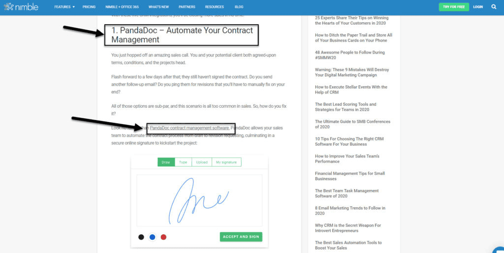 Screenshot of a publication linking to PandaDoc.
