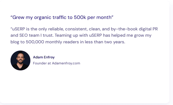 Client testimonial on uSERP.io