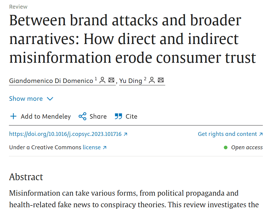 A study that shows that misinformation can erode audience trust and brand credibility.