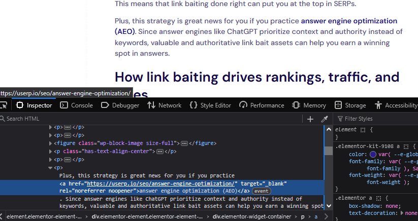 Internal links with anchor text