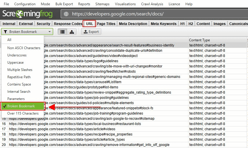 Finding broken links with Screaming Frog SEO Spider