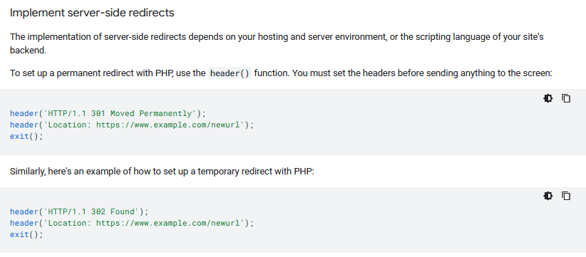 Setting up redirects Server-side redirects with PHP
