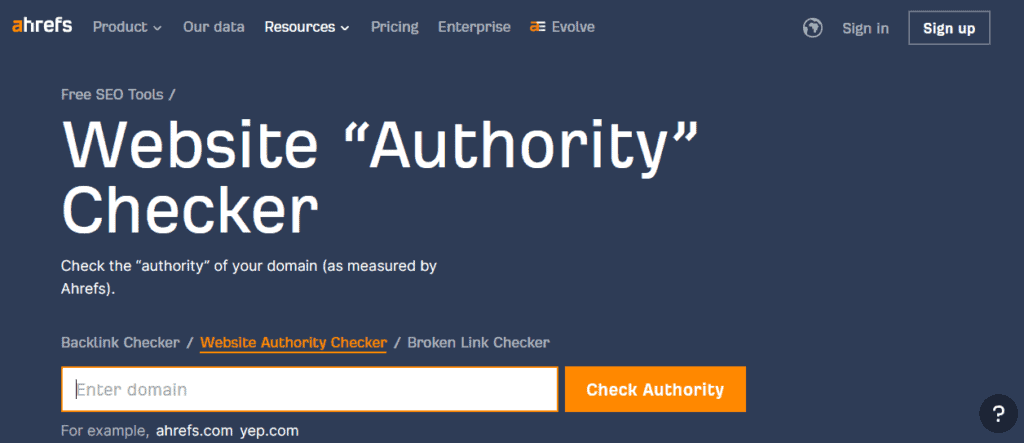Ahref’s website authority checker Checking a website's domain rating or authority rank with Ahrefs