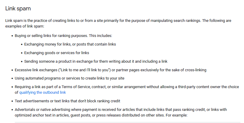 Google's spam policies Google’s spam policies on link spam