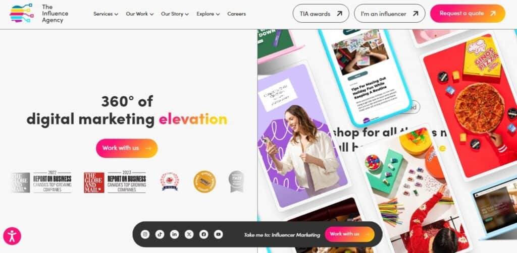 Screenchot of The Influence Agency home page.