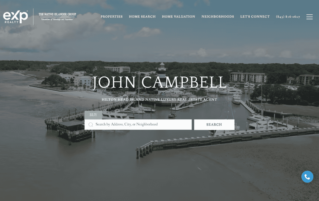 Screenshot of the John Campbell homepage showing an attractive visual and a powerful search function