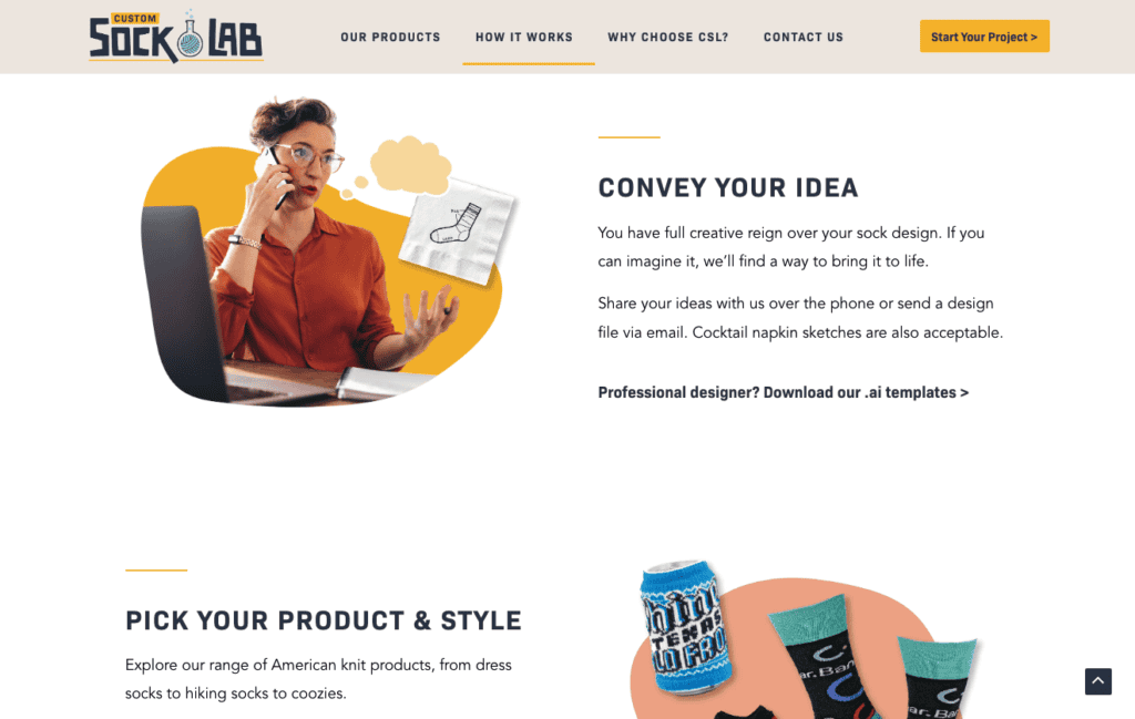 Screenshot of Custom Sock Lab website