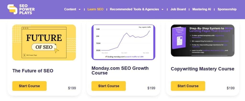 Screenshot of SEO Power Plays SEO online courses