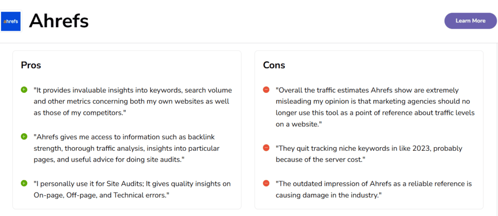 Ahrefs pros and cons