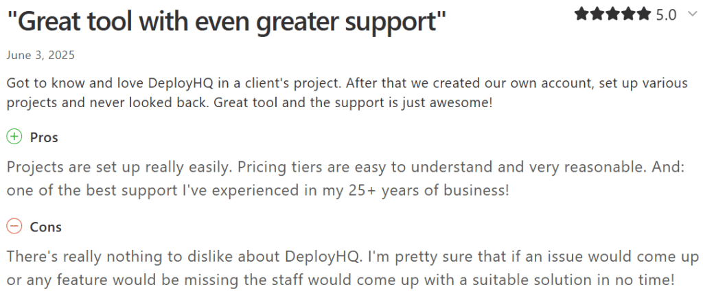 5-star review for DeployHQ