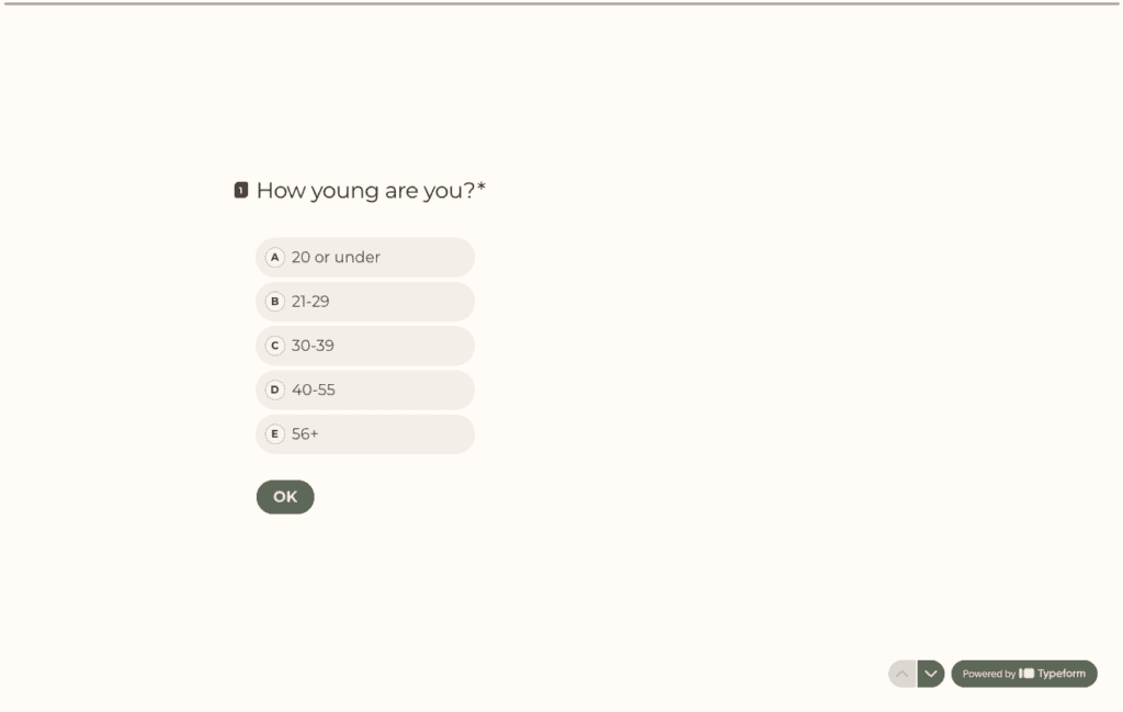 Apoterra's Custom skincare quiz powered by Typeform