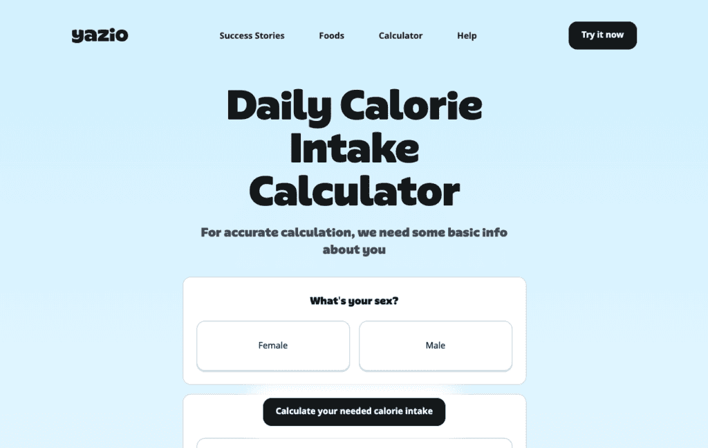 Yazio Daily calorie intake calculator