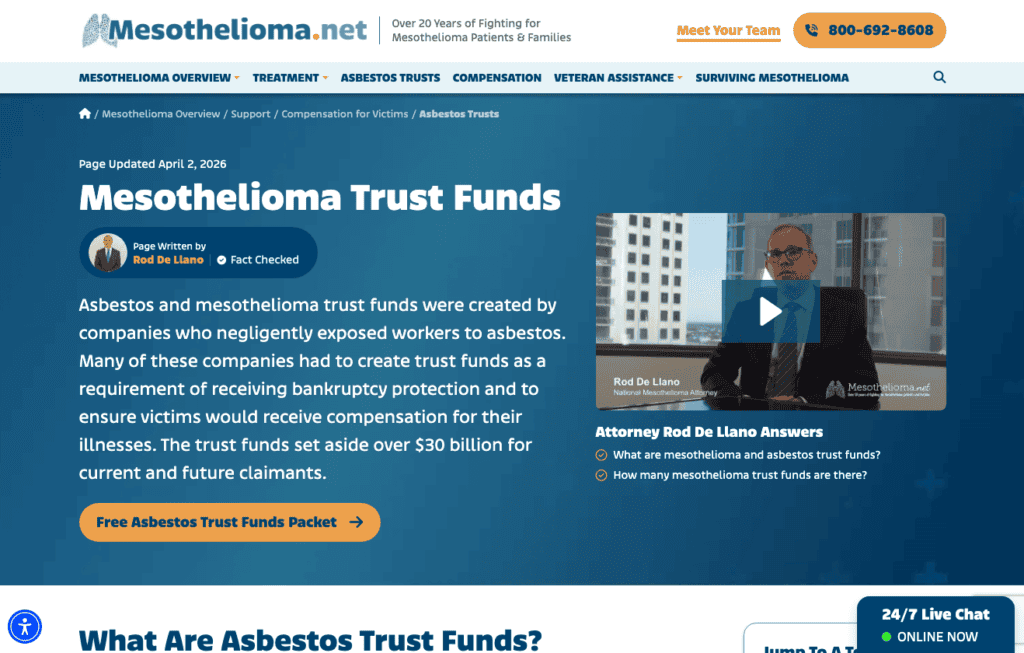 Example of consideration-stage PLC from Mesothelioma.net