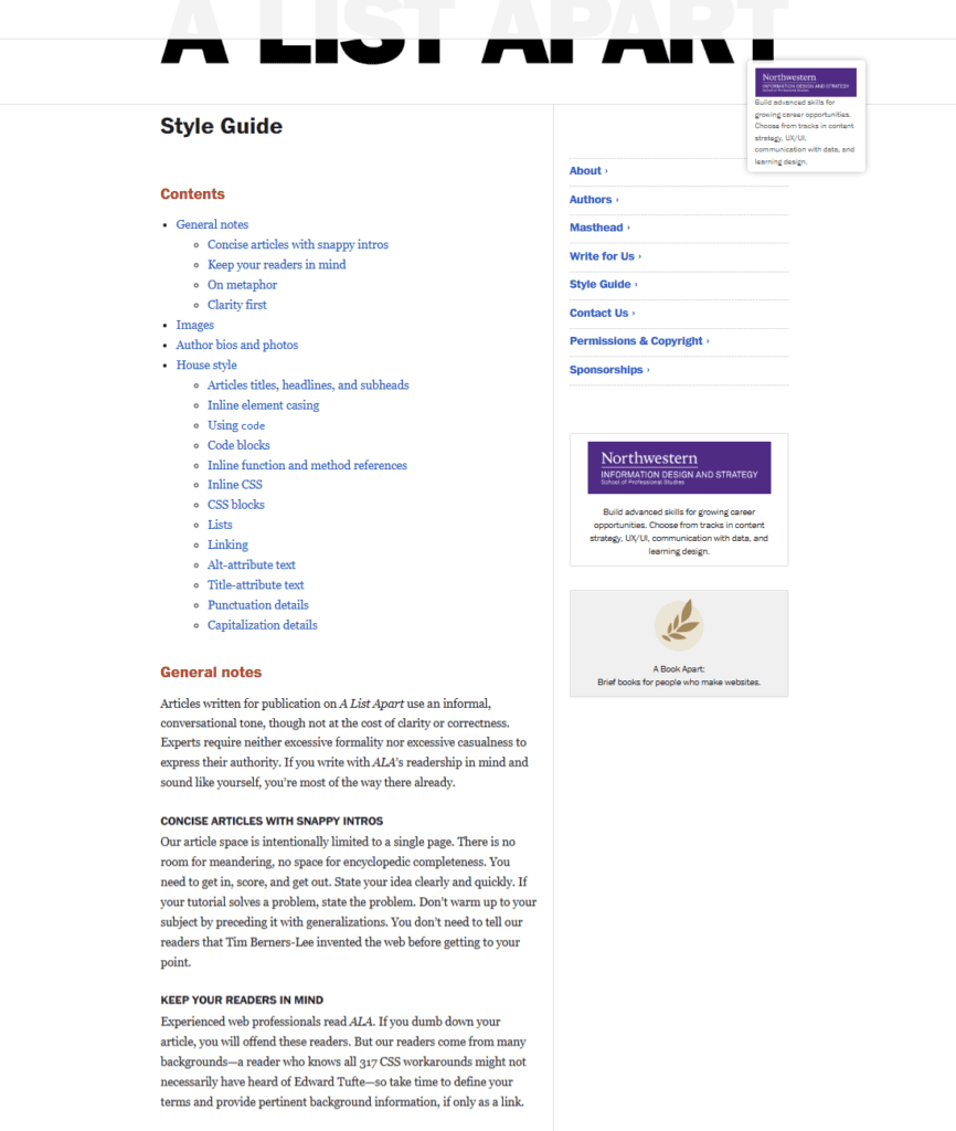 Style guide by A List Apart.