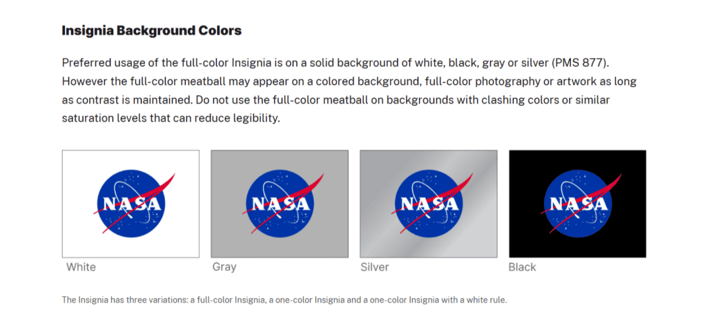 Screenshot shows Nasa’s logo color variations.