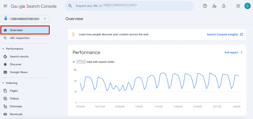 Google Search Console screenshot showing Search performance report