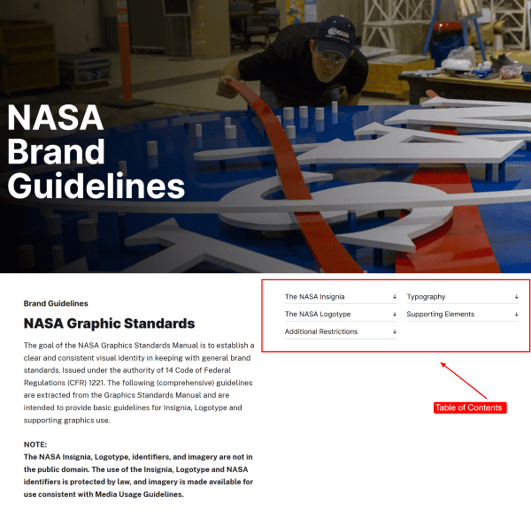 Nasa’s brand style guide screenshot.