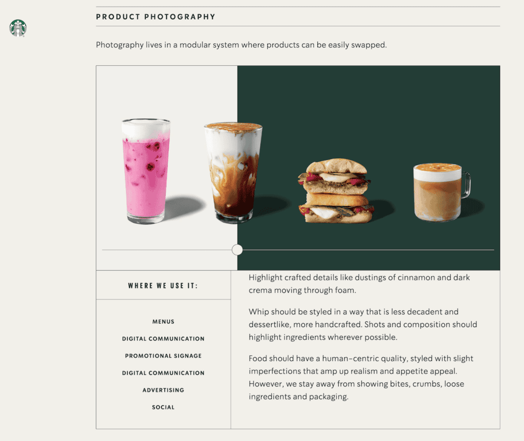 Visual examples by Starbucks show how its visuals should look.