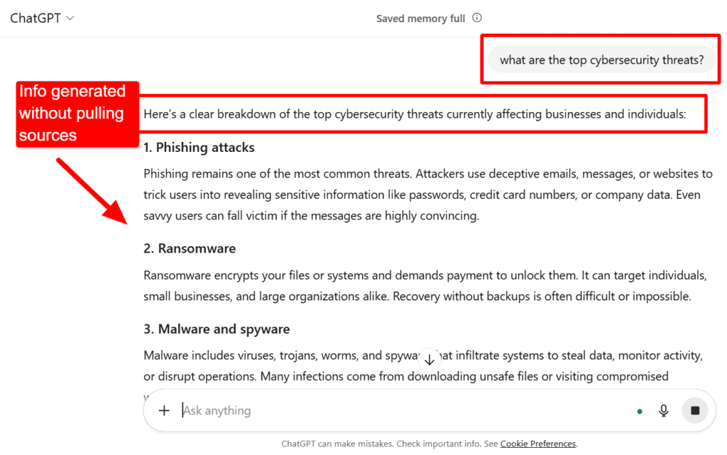 An example of searching with ChatGPT. 