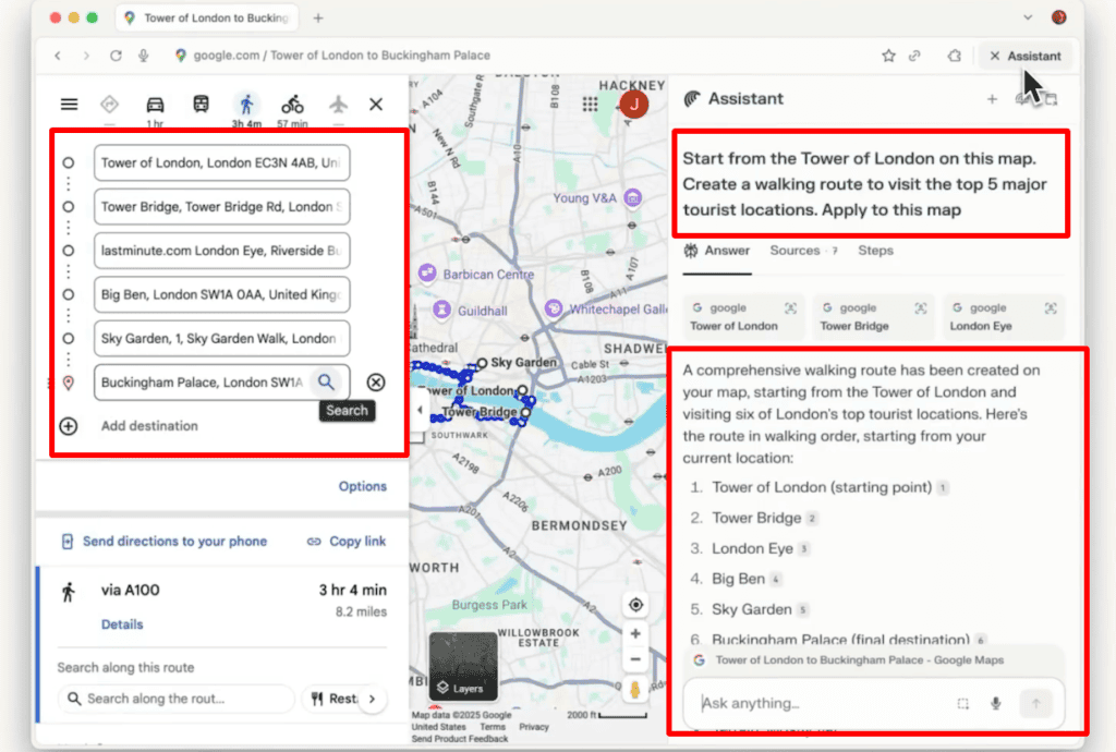 How Comet helped to plan a London walking route.