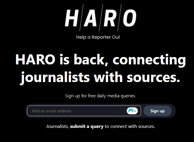 HARO homepage. 