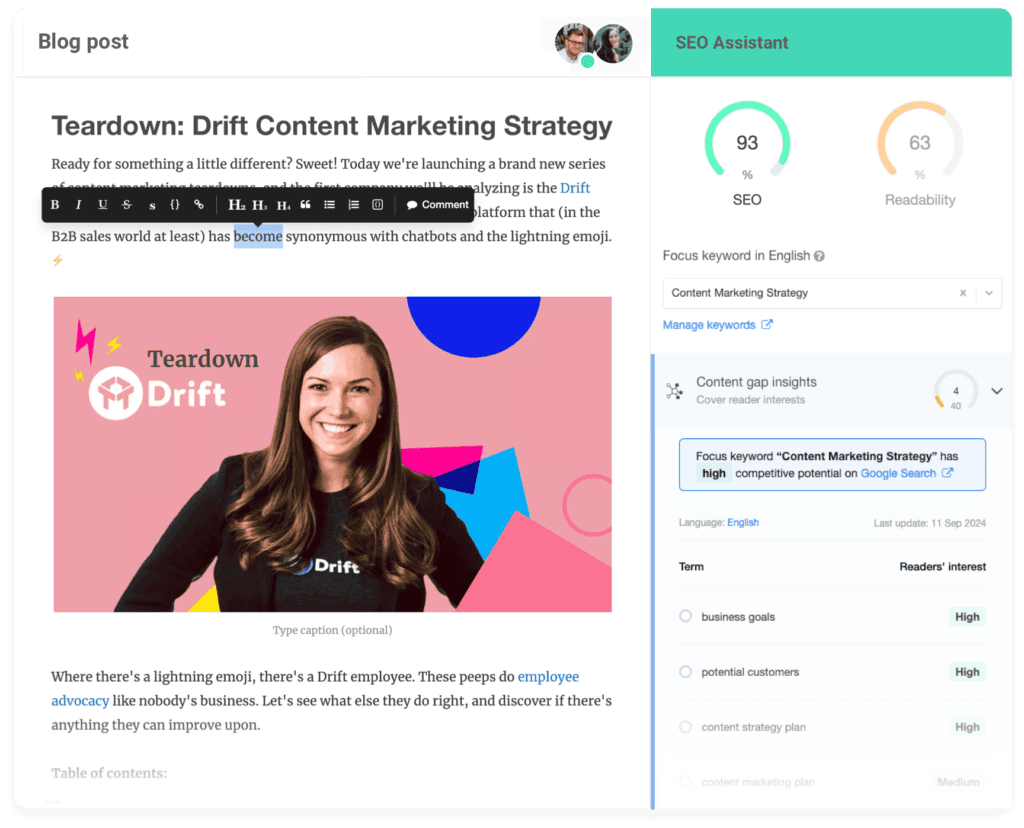 Screenshot of StoryChief's AI-powered content audit insights