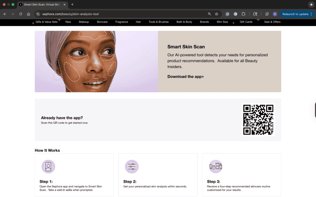 Screenshot of Sephora’s Smart Skin Scan