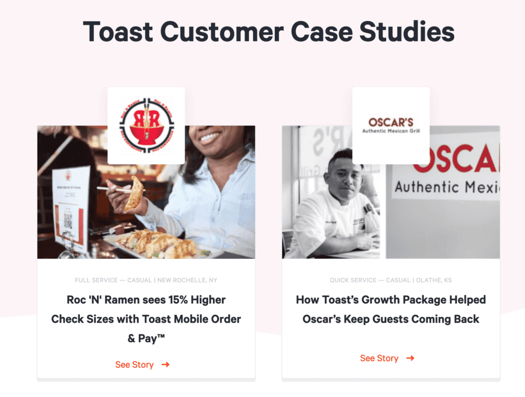 Toast customer case studies focus only on restaurant businesses.