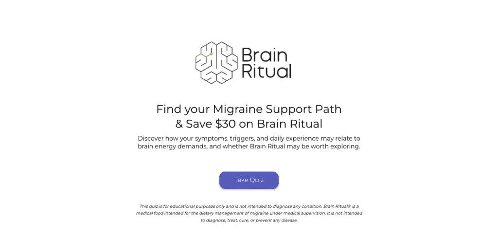 Brain Ritual supports product understanding and discovery with its Migraine Support Quiz