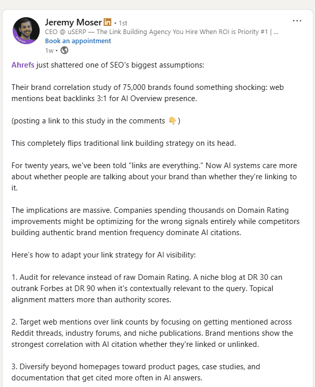 Jeremy Moser's LinkedIn post.
