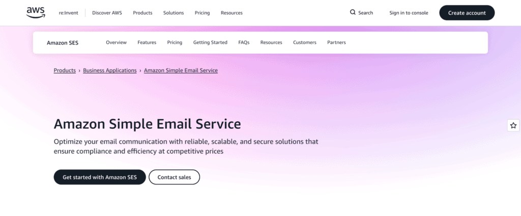 Amazon SES official website