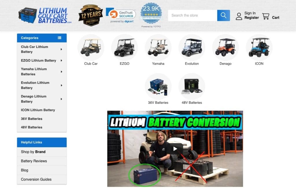 Screenshot of LGCB homepage showing the navigation menu