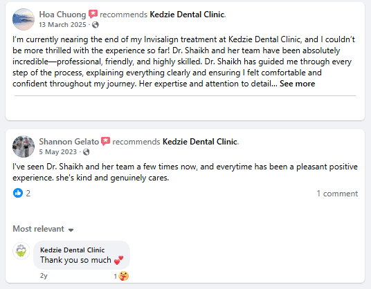 Example of positive customer reviews on a Facebook Business Page.