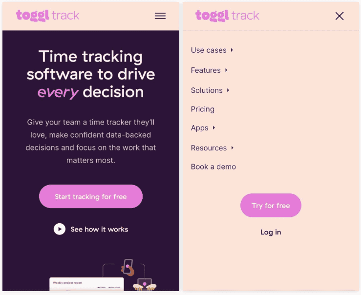 Website design and buttons optimized for mobile screens.
