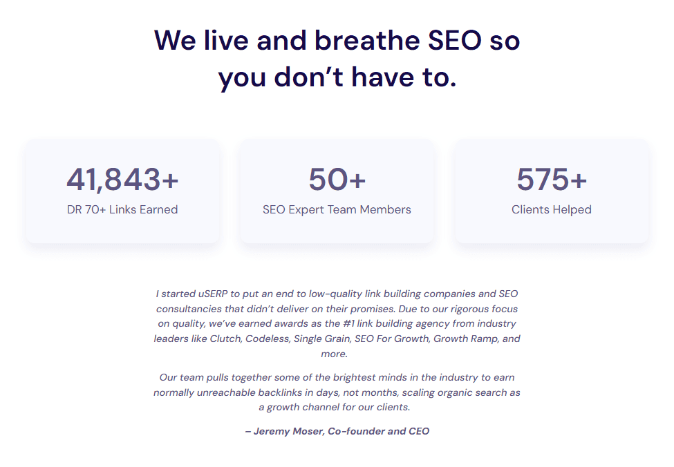 uSERP's About page.