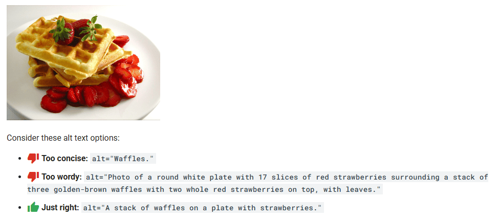 Examples of bad and good alt text options.